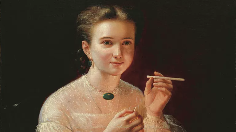 Девушка с папиросой. П. Е. Заболотский (Заболоцкий). 1850-е гг. Холст, масло. Екатеринбургский музей изобразительных искусств