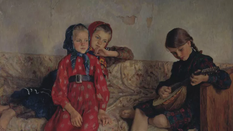 Деревенские друзья. Н.П. Богданов-Бельский. 1913 г. Холст, масло. Волгоградский музей изобразительных искусств им. И.И. Машкова