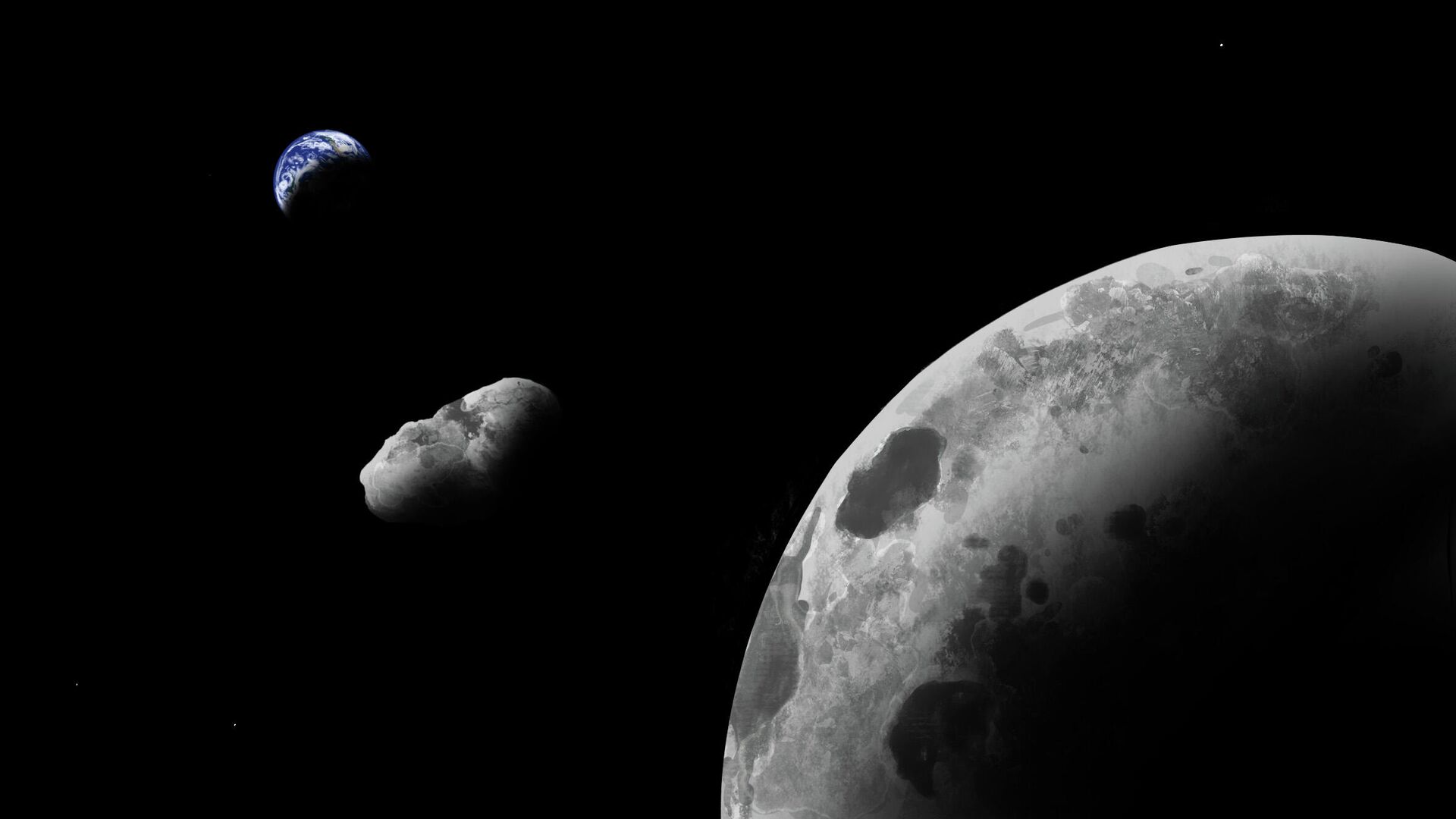 Художественное представление астероида Камоалева в системе Земля - Луна - РИА Новости, 1920, 11.11.2021