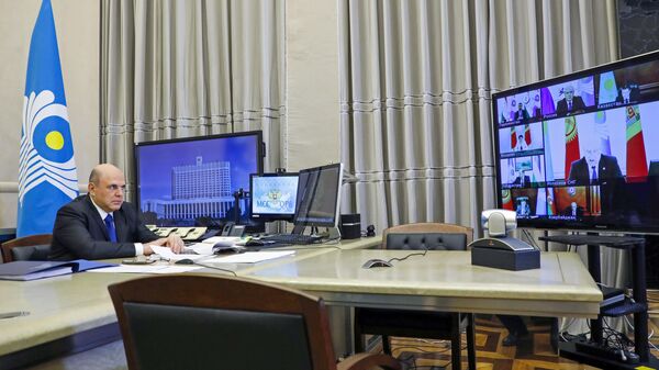  Председатель правительства РФ Михаил Мишустин принимает участие в режиме видеоконференции в заседании Совета глав правительств СНГ