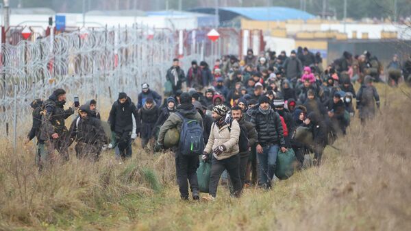 Группа мигрантов на белорусско-польской границе