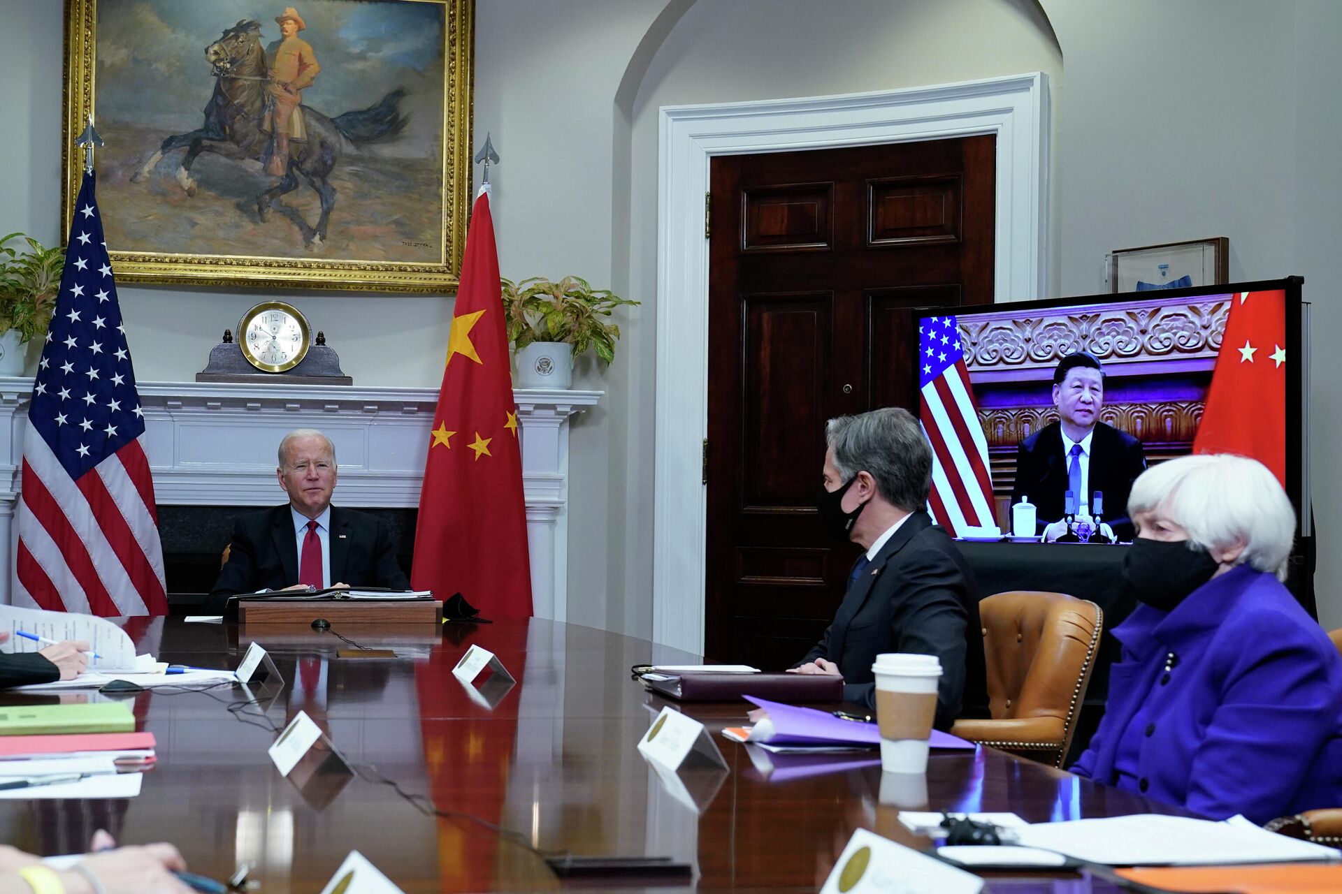 Президент США Джо Байден во время встречи с председателем КНР Си Цзиньпином в режиме видеоконференции - РИА Новости, 1920, 07.12.2021