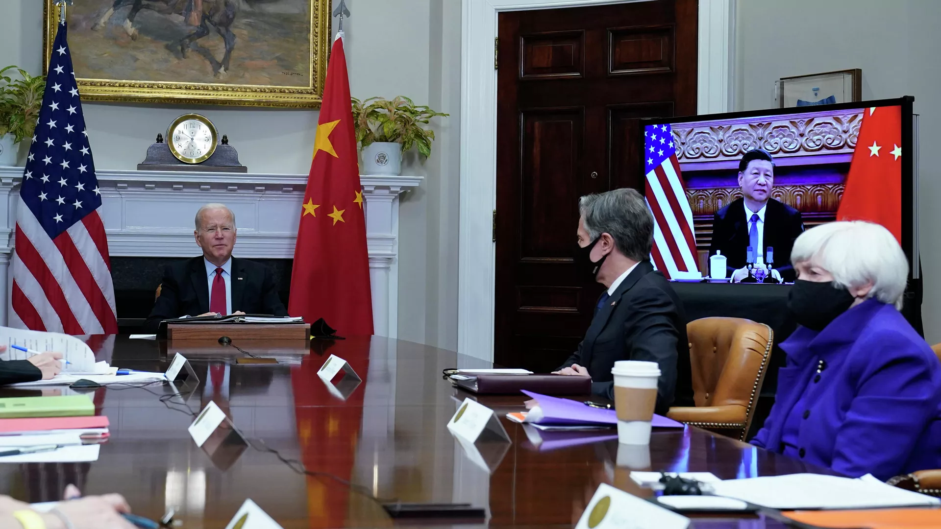 Президент США Джо Байден во время встречи с председателем КНР Си Цзиньпином в режиме видеоконференции - РИА Новости, 1920, 17.11.2021