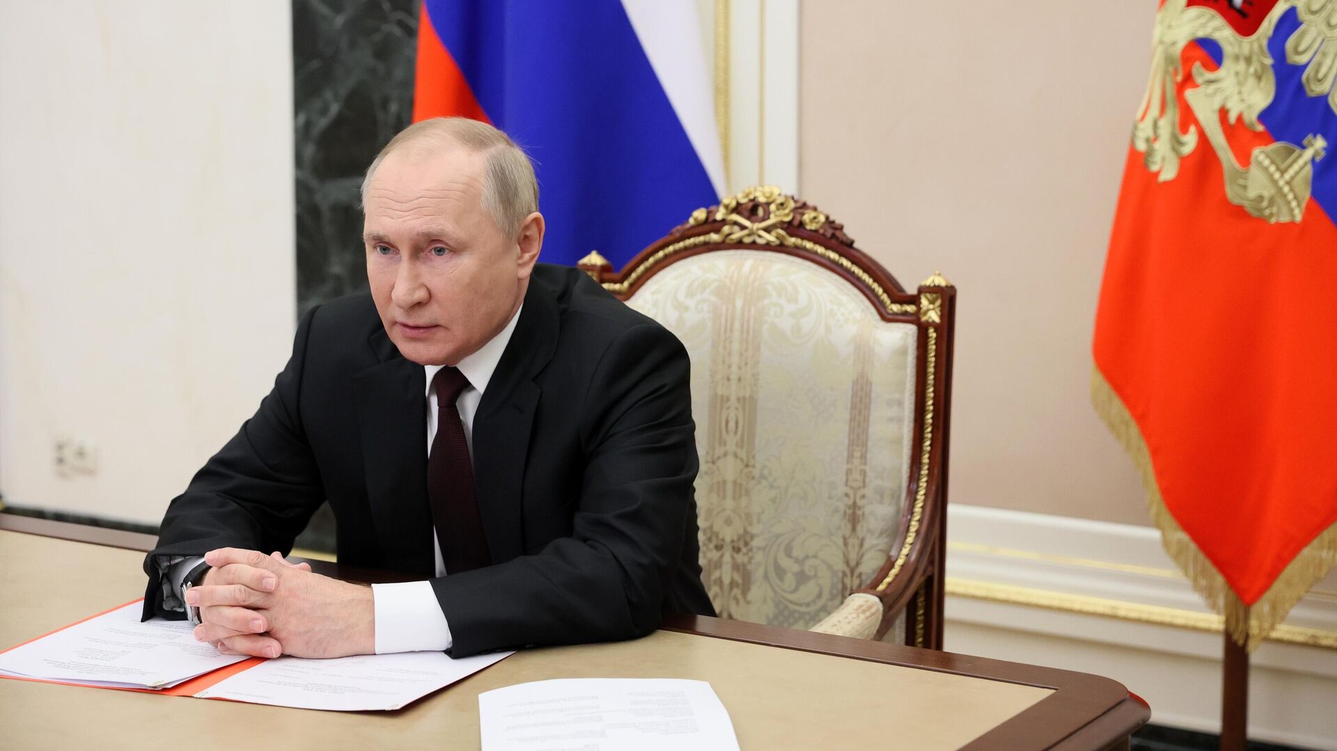 President of the Russian Federation Vladimir Putin holds an operational meeting with permanent members of the Security Council of the Russian Federation via videoconference - 1920, 04.12.2021