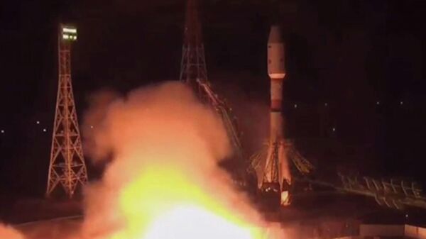Старт ракеты с модулем Причал с космодрома Байконур