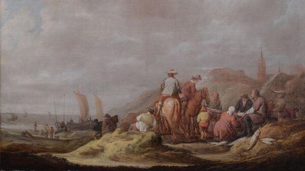 Беньямин Герритс Кейп (1612 – 1652). Рыбный рынок на морском берегу в окрестностях Схевенингена. Около 1640. Серпуховский историко-художественный музей.