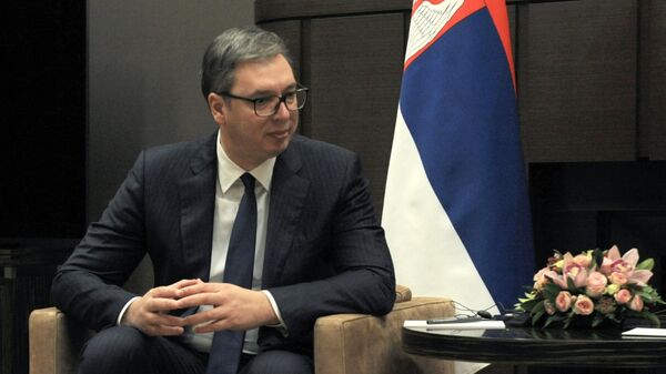 Президент Сербии Александр Вучич во время встречи с президентом РФ Владимиром Путиным
