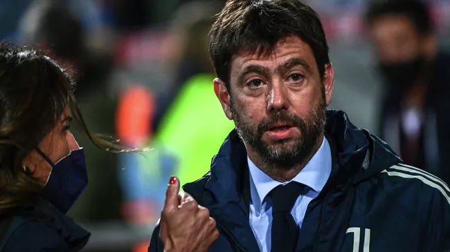 Juventus FC President Andrea Agnelli reacts during the final of the Italian Cup (Coppa Italia) football match Atalanta vs Juventus on May 19, 2021 at the Citta del Tricolore stadium in Reggio Emilia. (Photo by MIGUEL MEDINA / AFP)