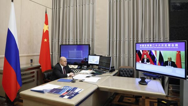 Председатель правительства РФ Михаил Мишустин участвует в формате видеоконференции в 26-й регулярной встрече глав правительств России и КНР