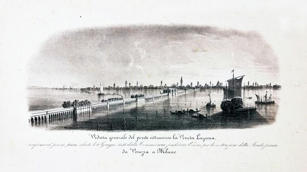 Джованни Пивидор Общий вид моста через Венецианскую лагуну. Около 1850 года 