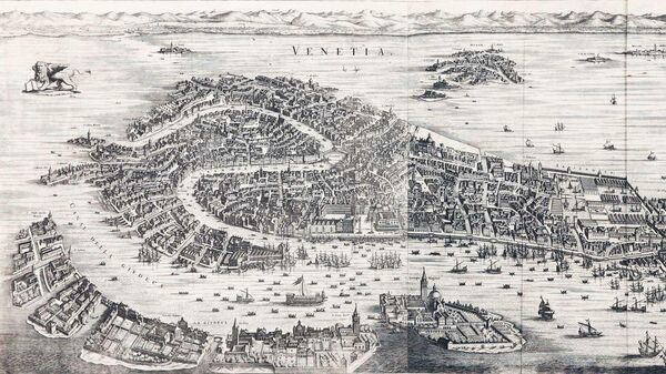 Юлиус Милхайзер Вид на Венецию сверху с островами Мурано и Торчелло. Амстердам, 1704 год 