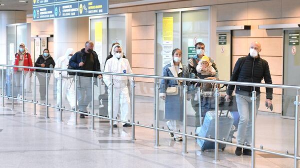 Прилетевшие из ЮАР пассажиры в международном аэропорту Домодедово имени М. В. Ломоносова