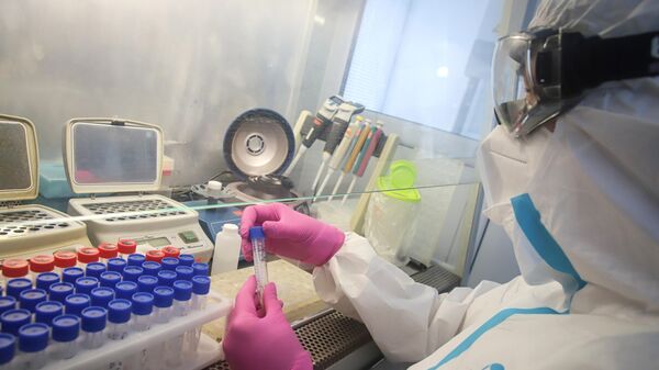 Медицинский сотрудник во время лабораторных исследований ПЦР-тестов в краевой инфекционной больнице Ставрополя