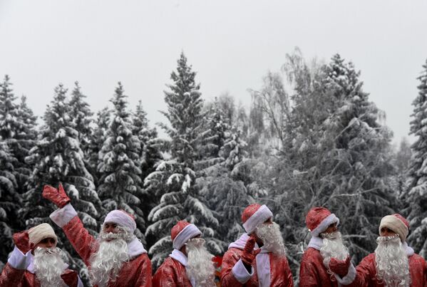 Парад Дедов Морозов на церемонии отправки главной ели страны в Москву