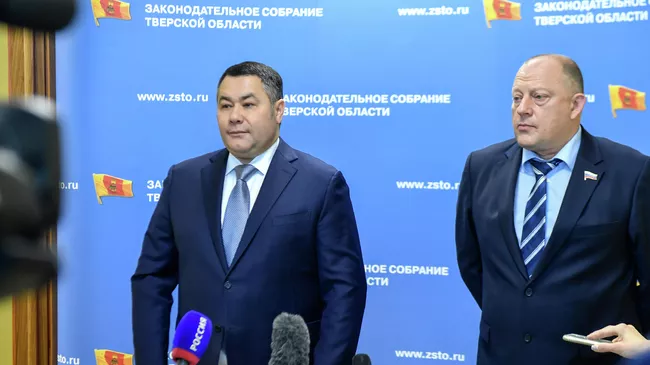 Губернатор Тверской области Игорь Руденя во время подхода к прессе по итогам обсуждения проекта регионального бюджета на 2022 – 2024 годы