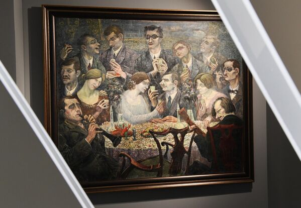 Картина Митрофана Берингова Свадьба слепых (1920 г.), представленная на выставке Азбука шедевра в музее Новый Иерусалим в Московской области
