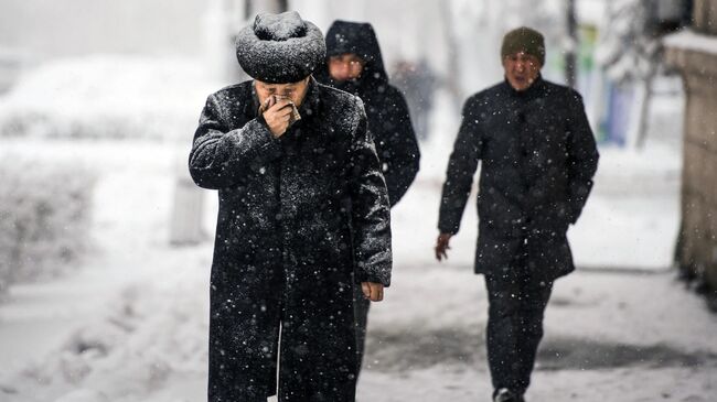 Прохожие на зимней улице