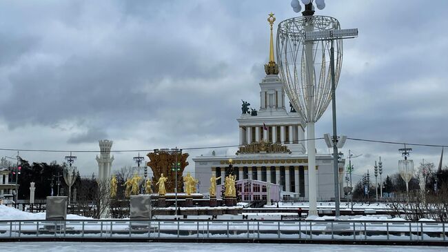 Главный павильон, фонтан Дружба народов и каток на ВДНХ