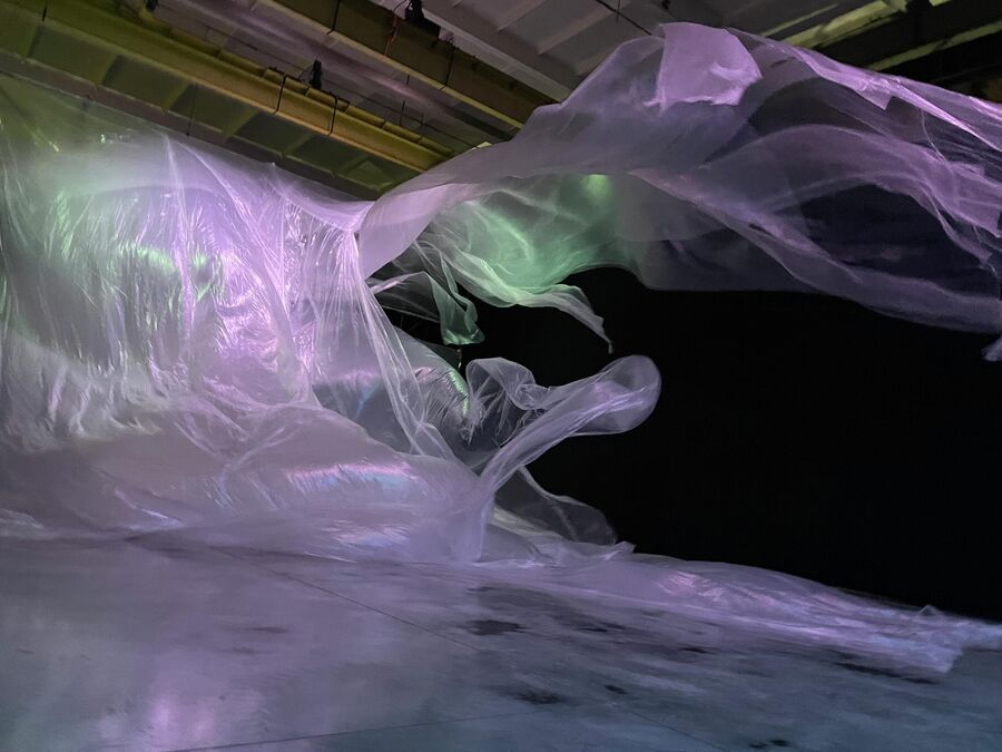 Инсталляция «Шепоты» (Whispers) дуэта Light Society на выставке «HYDRA. Искусство новых медиа в контексте экотревожности» в «Севкабель Порту» в Санкт-Петербурге 