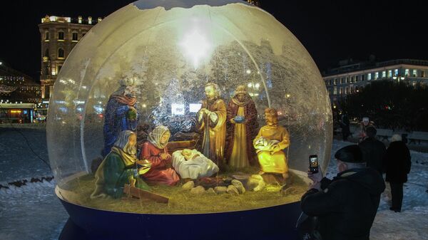 Рождественский вертеп у Казанского собора в Санкт-Петербурге
