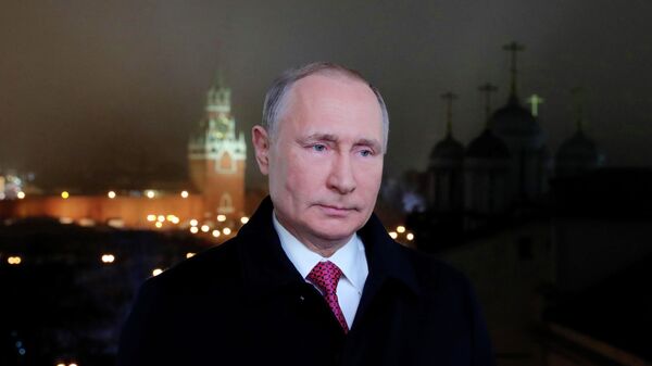 Президент России Владимир Путин во время новогоднего обращения к россиянам в канун 2020 года