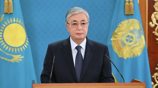 Президент Казахстана Касым-Жомарт Токаев во время обращения к народу Казахстана