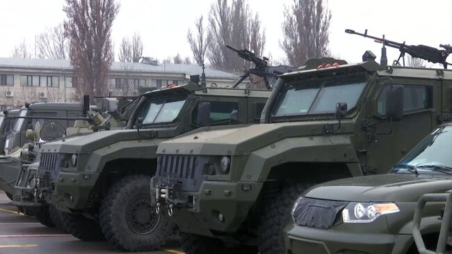 Военная техника российской части миротворческих сил ОДКБ. Скриншот видео