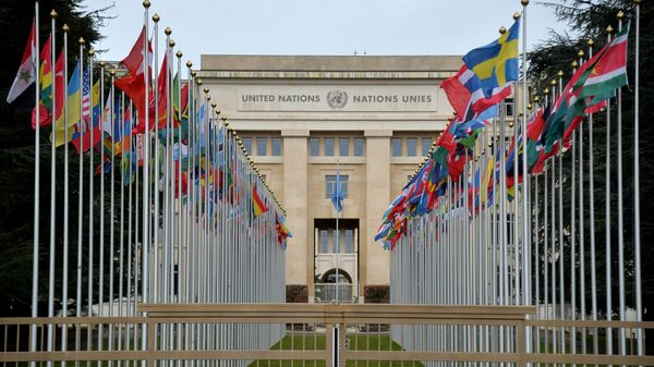 Здание европейской штаб-квартиры Организация Объединенных Наций в Женеве