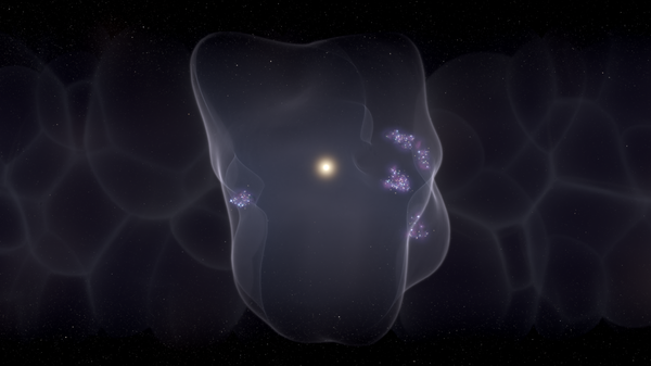 Художественное представление Местного пузыря, на поверхности которого идет образование новых звезд. В центре условно показано Солнце