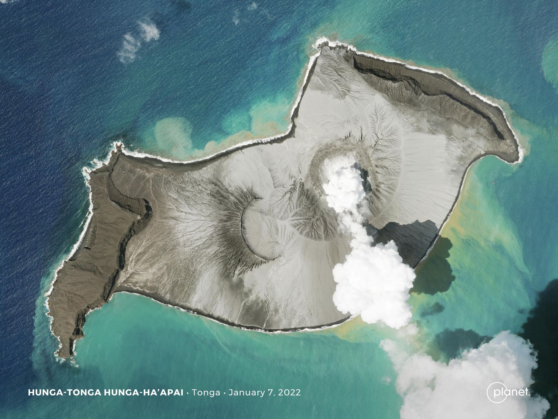 Фотография извержения вулкана у островов Тонга, сделанная спутником SkySat - РИА Новости, 1920, 17.01.2022