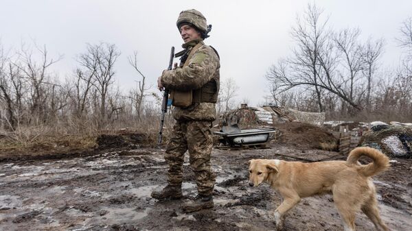 Украинский солдат на линии разграничения с Донецкой областью