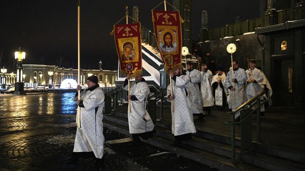 Крестный ход во время празднования Крещения в Главном храме Вооруженных Сил РФ