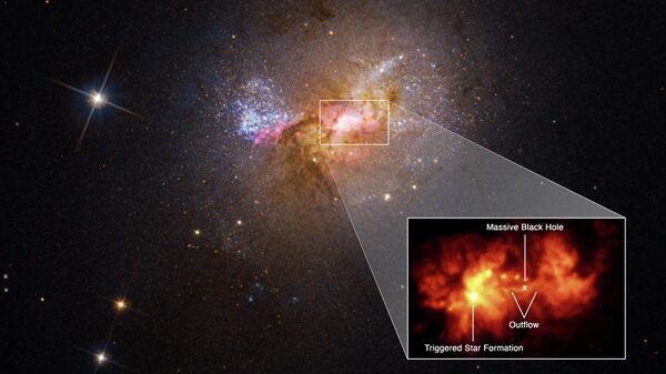 Центральная область карликовой галактики Henize 2-10 с черной дырой и вспышкой звездообразования