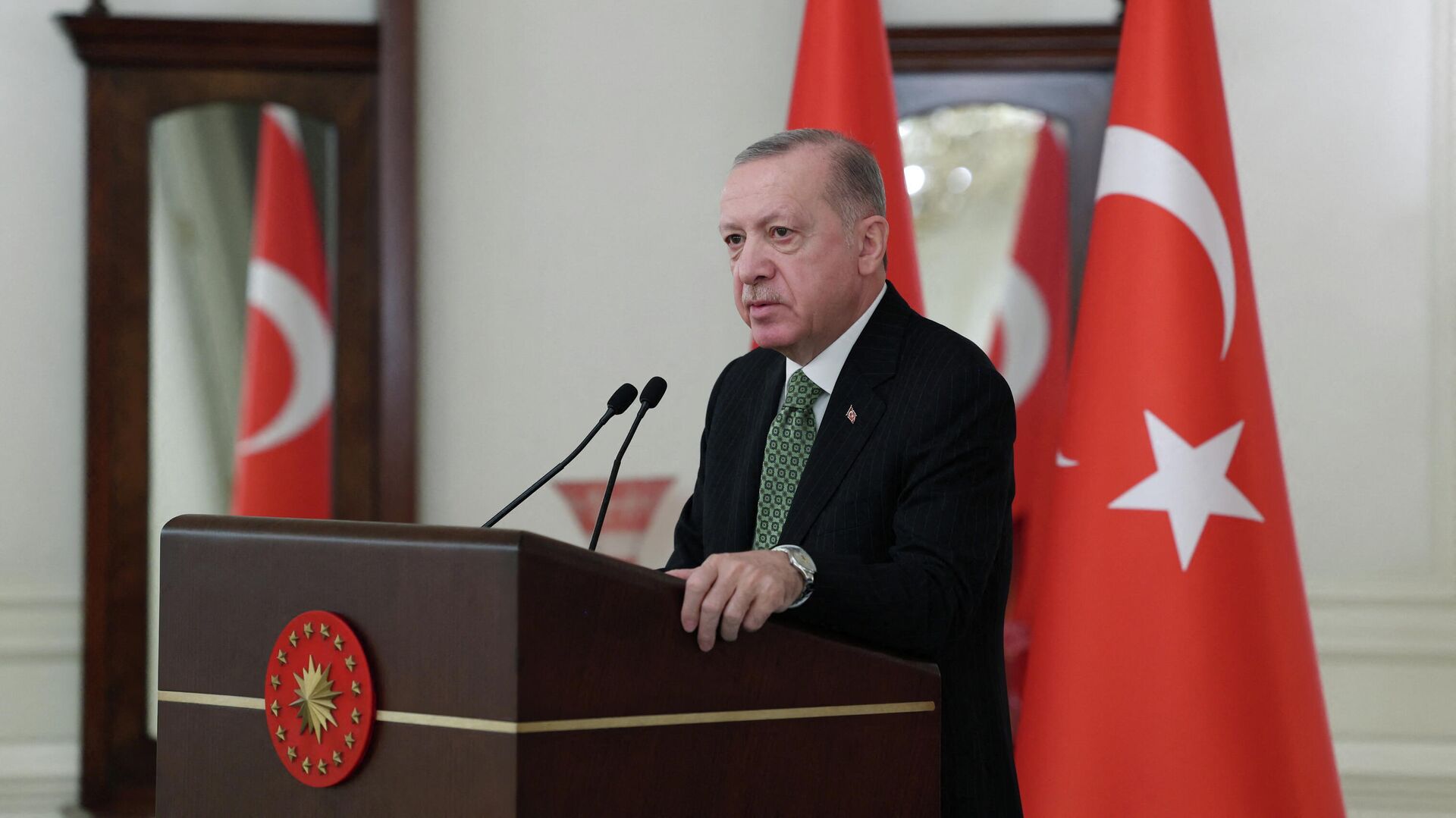 Президент Турции Реджеп Тайип Эрдоган выступает во время встречи с послами ЕС в Анкаре - РИА Новости, 1920, 22.01.2022