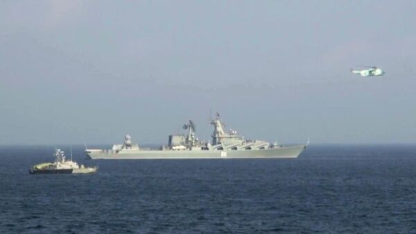 Боевые корабли России, Ирана и Китая во время военно-морских учений CHIRU-2022 в Аравийском море