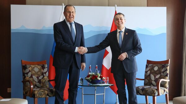 Министр иностранных дел России  Сергей Лавров и президент Швейцарии Иньяцио Кассис во время встречи в Женеве