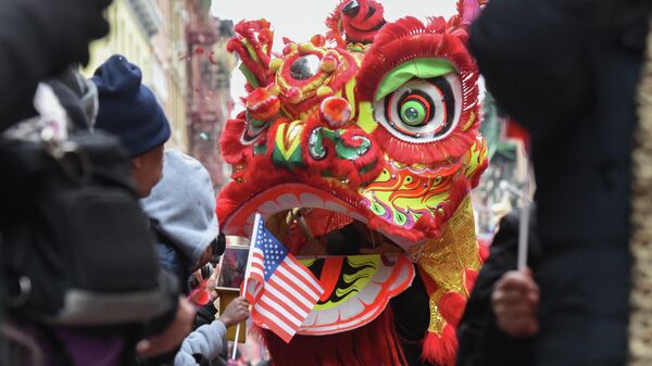Празднование китайского Нового года в китайском квартале в Нью-Йорке