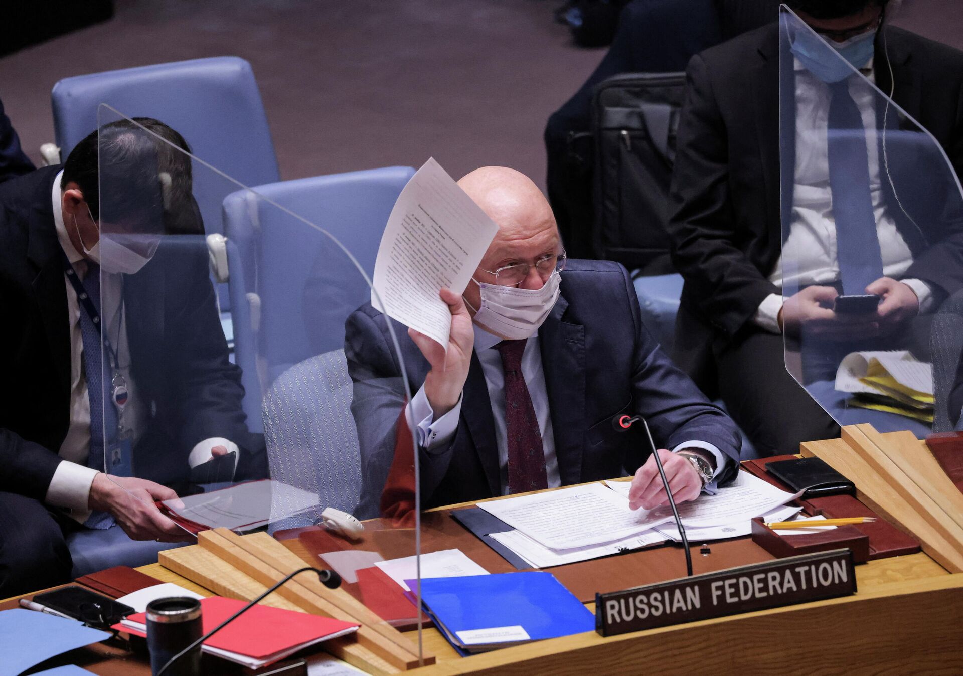 Постоянный представитель РФ при ООН Василий Небензя на заседании Совета безопасности ООН по Украине в штаб-квартире ООН в Нью-Йорке - РИА Новости, 1920, 24.02.2022