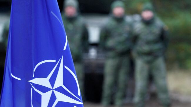 Флаг НАТО во время учений в Латвии