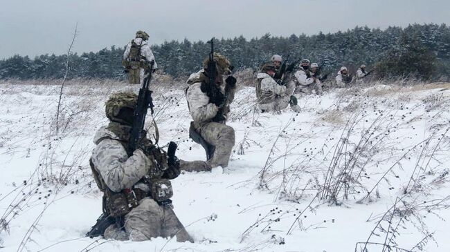 Украинские военнослужащие во время военных учений во Львовской области