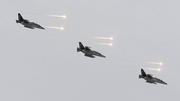 Самолеты Су-25 вооружённых сил Союзного государства России и Белоруссии во время учений