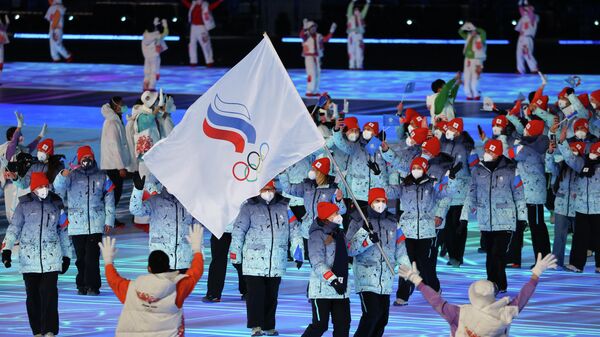 Российские олимпийцы на церемонии открытия Олимпиады в Пекине