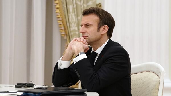 Президент Франции Эммануэль Макрон во время переговоров с президентом РФ Владимиром Путиным в Кремле