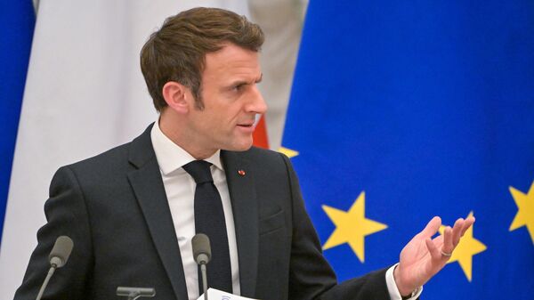 Президент Франции Эммануэль Макрон на пресс-конференции по итогам переговоров с президентом РФ Владимиром Путиным в Кремле