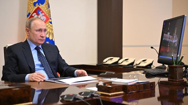 Президент РФ Владимир Путин принимает участие в режиме видеоконференции в совещании судей судов общей юрисдикции и арбитражных судов. 9 февраля 2022
