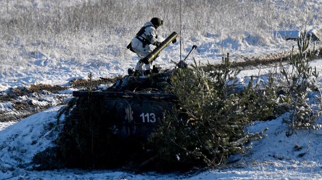 Военнослужащие во время совместных учений России и Белоруссии Союзная решимость-2022 на полигоне Гожский в Гродненской области