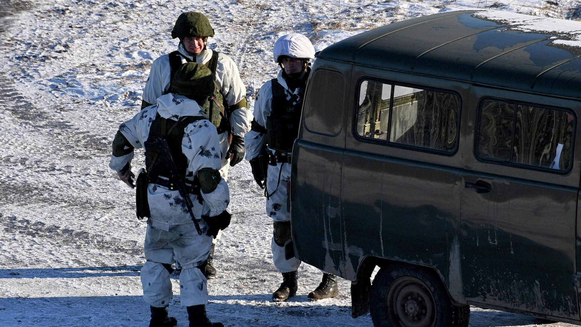 Военнослужащие во время совместных учений России и Белоруссии Союзная решимость-2022 на полигоне Гожский  - РИА Новости, 1920, 18.02.2022