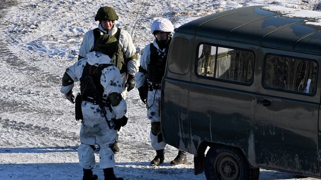 Военнослужащие во время совместных учений России и Белоруссии Союзная решимость-2022 на полигоне Гожский 