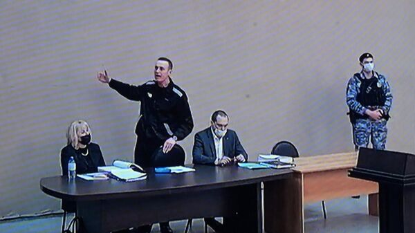 Алексей Навальный во время выездного заседания Лефортовского суда Москвы в исправительной колонии №2