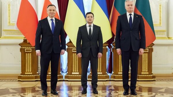 Президент Польши Анджей Дуда, президент Украины Владимир Зеленский и президент Литвы Гитанас Науседа